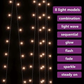 8 funkciós meleg fehér LED-es fényfüggöny 300 LED 3 x 3 m