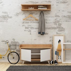 Fali akasztó ARASSO 18,8x80 cm + cipősszekrény 60x90 fehér/barna