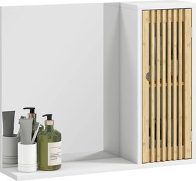 HOMCOM Fürdőszobai Szekrény Tükörrel, Fürdőszobai Tükör Polccal, Bambusz Lécajtóval és Állítható Polccal, 60 x 14 x 50 cm, Fehér | Aosom