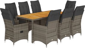 vidaXL 9 részes szürke polyrattan kerti étkezőgarnitúra párnával