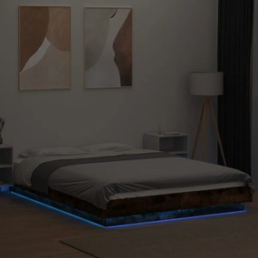 füstös tölgyszínű szerelt fa ágykeret LED-del 120 x 200 cm