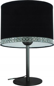 Modern éjjeli lámpa, asztali divatos fekete lámpabúra króm díszítéssel 20cm