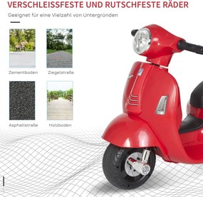 HOMCOM Elektromos gyerekmotor vespa, LED fénnyel, hanggal, 18-36 hónapos korú, piros