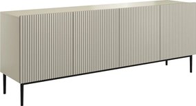 Nicole komód 200 cm négyajtós, bordázott előlap - kasmír / fekete lábak