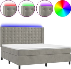 vidaXL világosszürke bársony rugós és LED-es ágy matraccal 180x200 cm