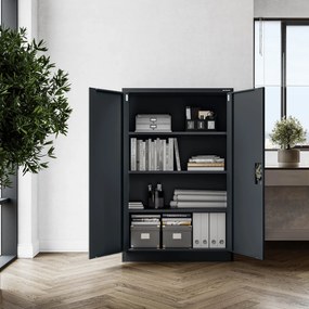 KEVIN irodai irattároló fémszekrény, 900 x 1400 x 400 mm, antracit