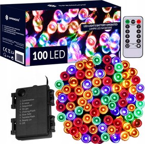 Karácsonyfa fényfüzér 100 Led 10m Kültéri Távirányító Füzér IP44 Elemes