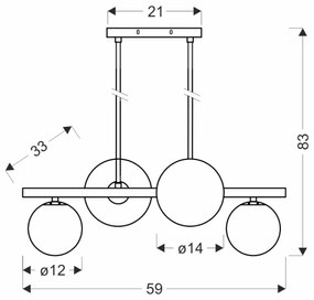 Csillár zsinóron KAMA 4xG9/28W/230V fekete/füstös fekete