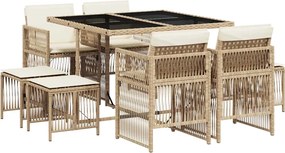 vidaXL 9 részes bézs polyrattan kerti étkezőgarnitúra párnákkal