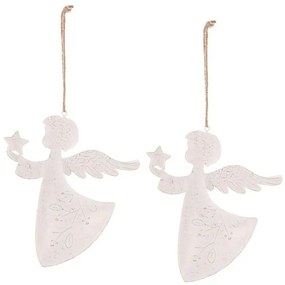 Függő karácsonyi dekoráció Angyal 2 db, fém, fehér