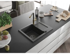 Mexen Enzo, 1 kamrás gránit mosogató 576x465x174 mm és Flora mosogató csaptelep, fekete foltos, 6506-76-670401-75-B