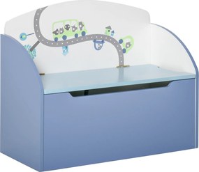 HOMCOM 2 az 1-ben Játékosládája Padként, Fa Anyagból, Hátpárnás Játék Tároló Gyermekeknek 3-6 Éves Korig, 60x30x50 cm, Kék | Aosom