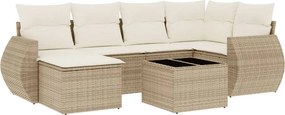 vidaXL 7 részes bézs polyrattan kerti ülőgarnitúra párnákkal