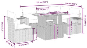 6 részes bézs polyrattan kerti ülőgarnitúra párnával