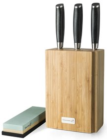 G21 Gourmet Damascus késkészlet bambusz blokkban3 db + élezőkő