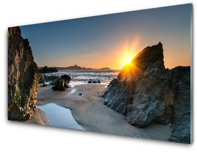Üvegkép falra Rock Beach Sun Landscape 140x70 cm