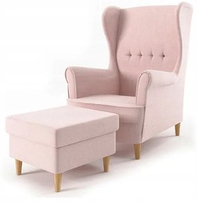 Kényelmes rózsaszín fotel zsámollyal