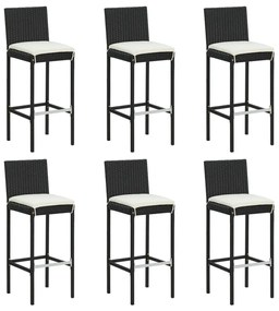 7 részes fekete polyrattan kerti bárszett párnákkal