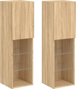 vidaXL 2 db sonoma tölgy színű TV-szekrény LED-ekkel 30,5x30x102 cm