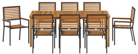 9 darabos Kerti Étkező Szett Fekete Polyrattan Akácia