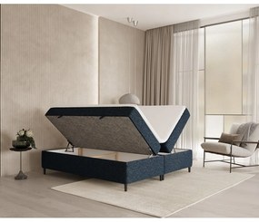 Sötétkék ágyneműtartós boxspring ágy 200x200 cm Araya – Maison de Rêve