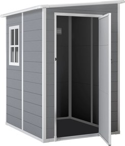 Outsunny Szerszámtároló 1.54m³, Kerthelyiség Penta Tetővel, Alapméret 122 x 149 x 192/177 cm, Időjárásálló Szerszámtároló Zárható Ajtóval, Ablakkal, M