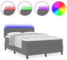 Box Spring Ágy Mattal &amp; LED Fénnyel Szürke 140x200 cm Bársony
