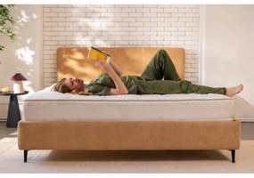 Mustársárga kárpitozott franciaágy ágyráccsal 160x200 cm Noira Slim – Bonami Selection