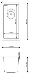 Erga HD, 1 kamrás acél mosogató 220x440x210 mm, grafit, ERG-MLS-HD2244B