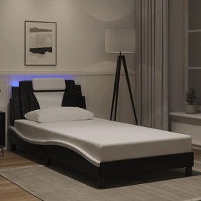 fekete és fehér műbőr ágykeret LED-világítással 100 x 200 cm