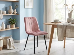 Rózsaszín étkezőszék LAVA bársony fekete lábakkal