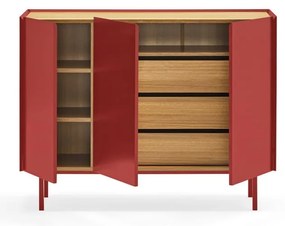 Piros alacsony komód tölgyfa dekorral 110x85 cm Arista – Teulat