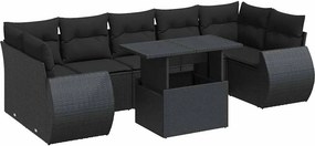 vidaXL 8 részes fekete polyrattan kerti ülőgarnitúra párnákkal