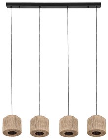 Japandi függőlámpa fekete barna kötéllel 4-lámpás - Smilla