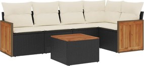 vidaXL 6 részes fekete polyrattan kerti ülőgarnitúra párnákkal