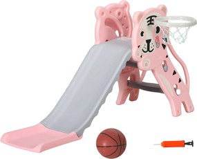 AIYAPLAY 3 az 1-ben Gyerekcsúszda 18-36 hónapos gyermekek számára 2 lépcsővel, 1 kosárral és állatmintával beltéri használatra 133x60x70 cm Rózsaszín