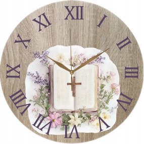 Falióra 35 cm Biblia kereszttel, virágokkal körülvéve