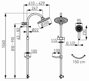 Novaservis Zuhanygarnitúrák - Zuhanygarnitúra, fej- és kézizuhany tartóval és tömlővel, magasság 1060 mm, króm, SET040.0