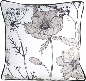 Dekorációs párnahuzat Agnes 45x45 fehér bézs fekete virág csíkos