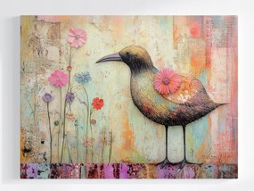 Poszter Madár Virágok Boho Pasztell Természet 80x60