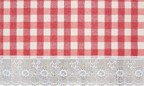 Adalyn asztalterítő kockás csipkés piros fehér 152 x 228 cm