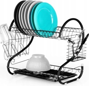 Szárítógép Csepegtető Edény 2 Szintes Fekete Kivehető Fém Tálca