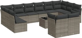 vidaXL 13 részes szürke polyrattan kerti ülőgarnitúra párnákkal