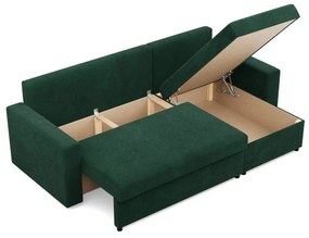 Zeus sarokkanapé, 2 ágyneműtartóval, egyenes kartámasz, kordbársony, univerzális oldal, bonell töltet, zöld