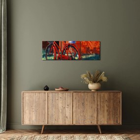 Piros kerék képe, akril festés (órával) (90x30 cm)