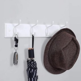 Fali fogas 4 fém kampóval, 40 x 7 x 9 cm, fehér