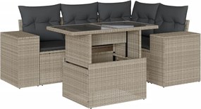 vidaXL 5 részes világosszürke polyrattan kerti ülőgarnitúra párnákkal