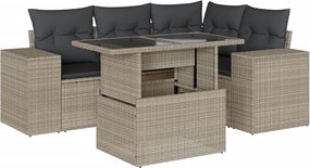 vidaXL 5 részes világosszürke polyrattan kerti ülőgarnitúra párnákkal