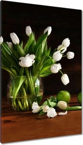 Vászonkép 80x120 Fehér tulipánok Sötét háttér
