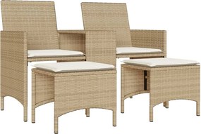 vidaXL 2 személyes bézs polyrattan kerti kanapé asztallal/székkel